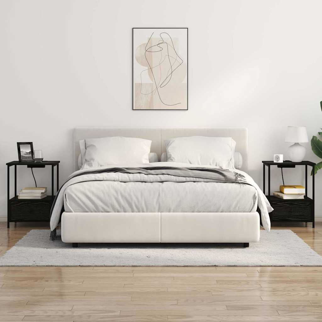 Bedside Cabinet with Charging Station 2 pcs Black oak